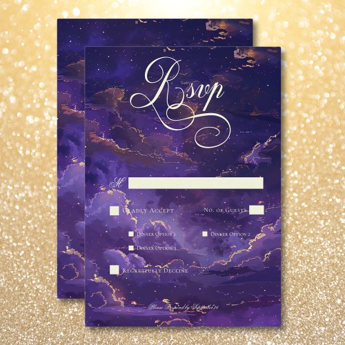 Dark Moody Purple  Gold Moonlit Clouds Dinner RSVP Card