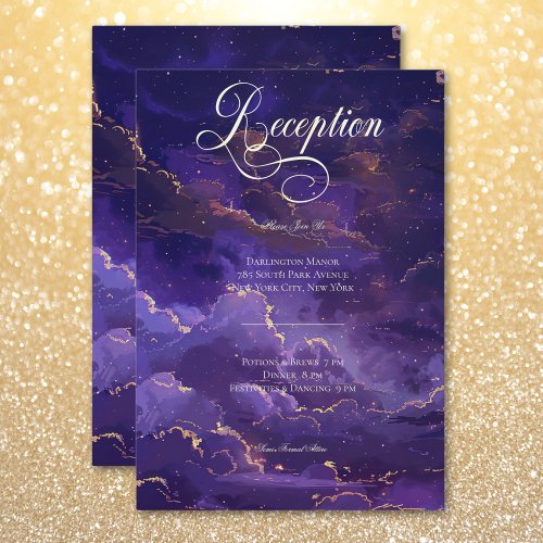 Dark Moody Purple  Gold Moonlit Clouds Reception Enclosure Card