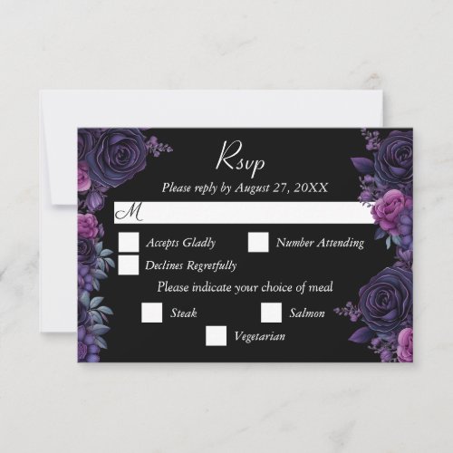 Dark Moody Purple Gothic Florals Wedding RSVP Card
