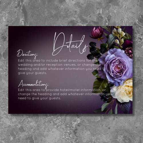 Dark Moody Purple Lavender Floral Modern Details Enclosure Card
