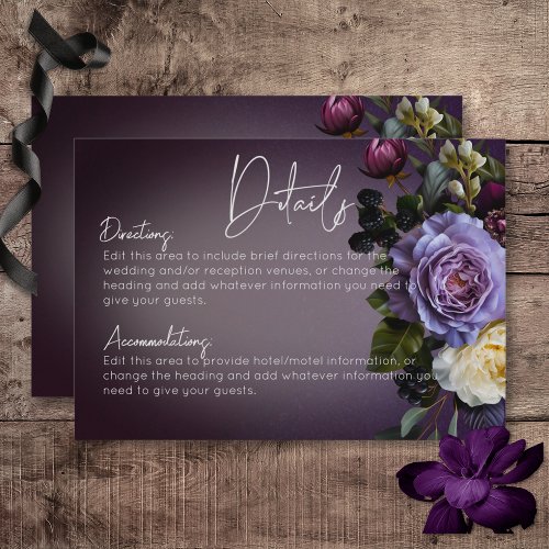 Dark Moody Purple  Lavender Floral Modern Details Enclosure Card