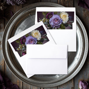 Dark Moody Purple Lavender Floral Modern Details Envelope Liner