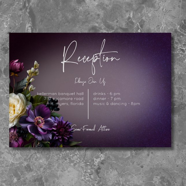 Dark Moody Purple & Lavender Floral Modern Enclosure Card (Dark Moody Purple & Lavender Floral Modern Reception Enclosure Card)