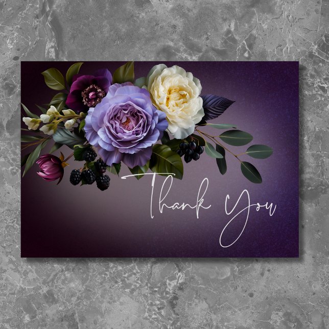 Dark Moody Purple Lavender Floral Modern Thank You Card (Dark Moody Purple & Lavender Floral Modern Thank You Card)