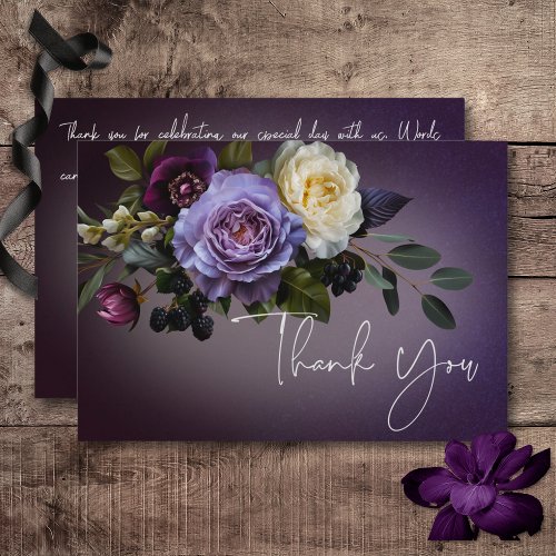 Dark Moody Purple  Lavender Floral Modern Thank You Card