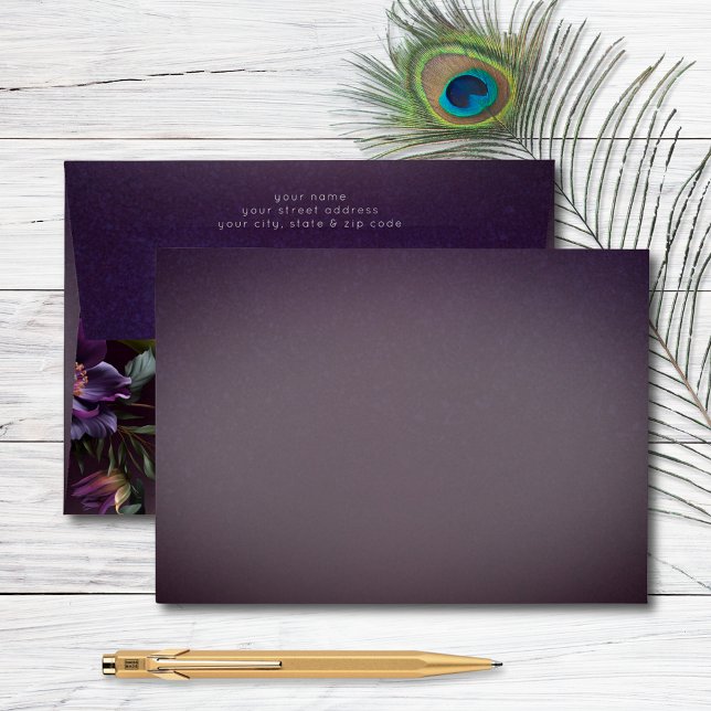 Dark Moody Purple & Lavender Floral Modern Wedding Envelope (Dark Moody Purple & Lavender Floral Modern Wedding Envelope)