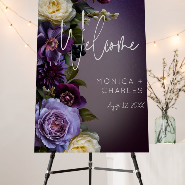 Dark Moody Purple Lavender Floral Modern Wedding Foam Board (In Situ (Stand))