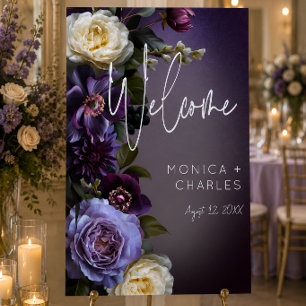 Dark Moody Purple Lavender Floral Modern Wedding Foam Board