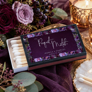 Dark Moody Purple Lavender Floral Modern Wedding Matchboxes