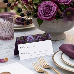 Dark Moody Purple Lavender Floral Modern Wedding Place Card