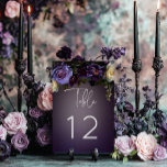 Dark Moody Purple Lavender Floral Modern Wedding Table Number<br><div class="desc">Introducing our exquisite wedding invitation suite that effortlessly marries modern elegance with vintage allure. Set against a moody purple plum background, a soft loose bouquet comes to life, featuring dark purple, lavender, cream white, and burgundy flowers alongside delicate botanical greenery. This arrangement is elegantly nestled within a soft white blur...</div>