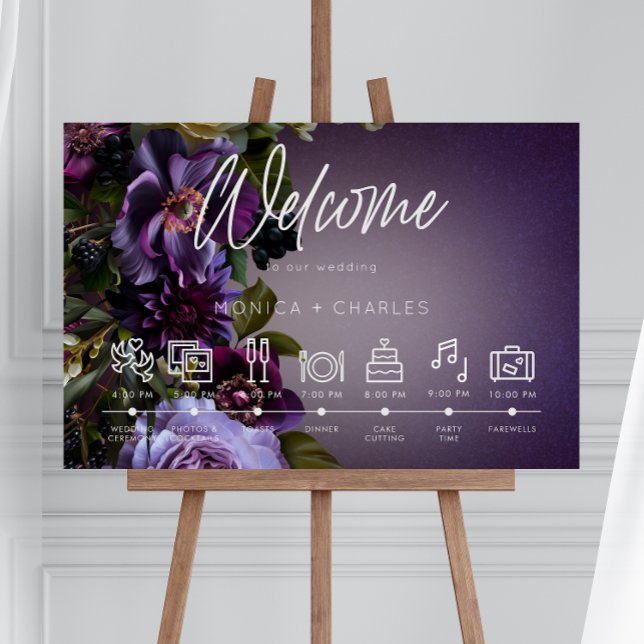 Dark Moody Purple Lavender Floral Order of Events Foam Board (Creator Uploaded)