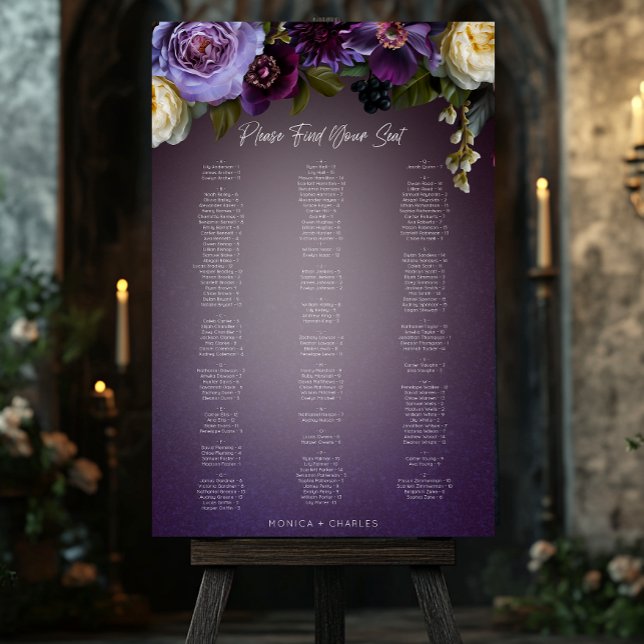 Dark Moody Purple Lavender Floral Wedding Seating Foam Board (Creator Uploaded)
