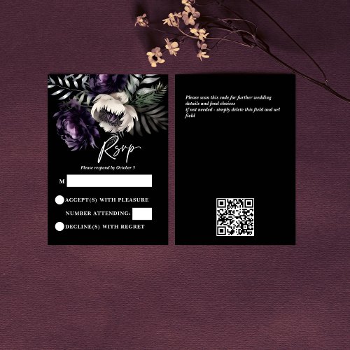 Dark moody purple peonies RSVP card