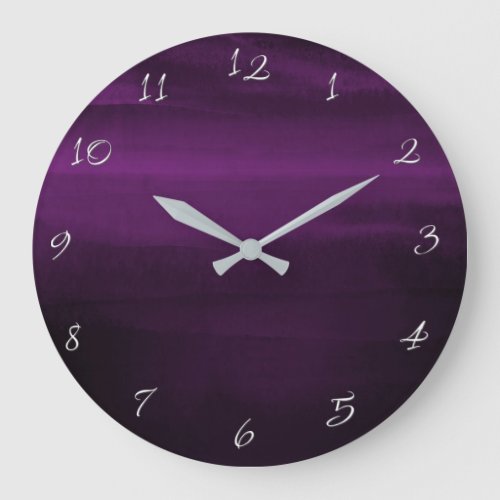 Dark Moody Purple Plum Modern Watercolor Chic Large Clock