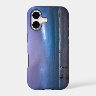 Dark moody purple sky seascape oil painting iPhone 17 case