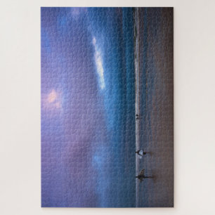 Dark moody purple sky seascape oil painting jigsaw puzzle