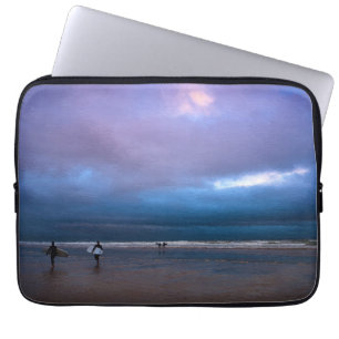 Dark moody purple sky seascape oil painting laptop sleeve
