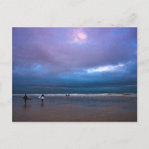 Dark moody purple sky seascape oil painting postcard