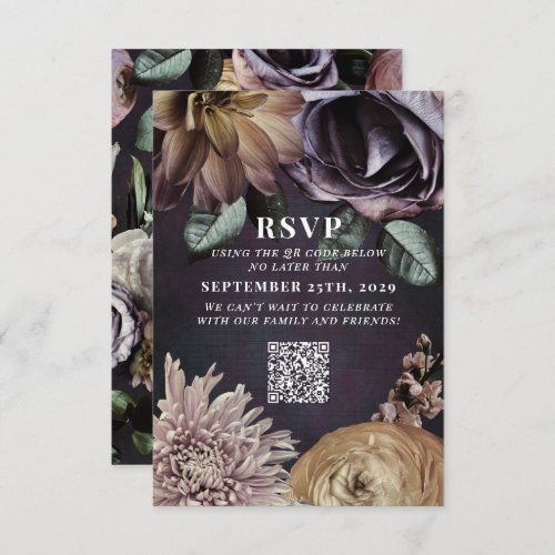 Dark Moody Purple Wedding QR Code Please Reply RSVP Card