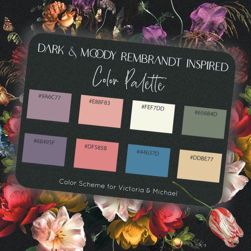 Dark  Moody Rembrandt Inspired Color Palette Card