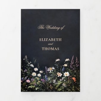 Dark Moody Romance Wildflowers All in One Wedding Tri-Fold Invitation