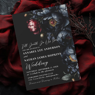 Dark Moody Romantic Black Peony Gothic Wedding Invitation
