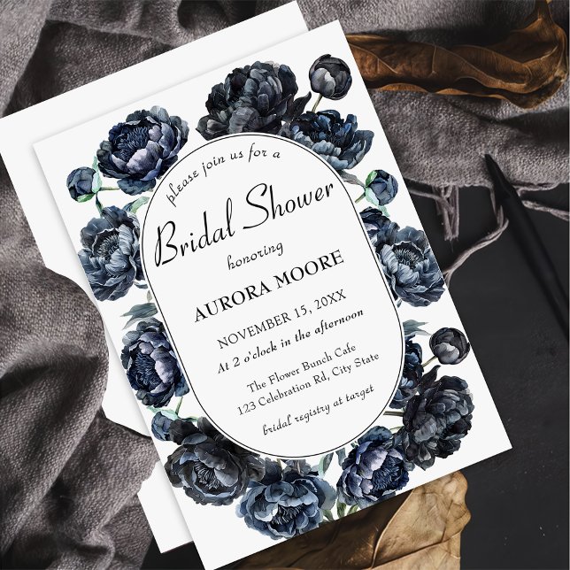 Dark Moody Romantic Blue Floral Wedding Invitation (Creator Uploaded)