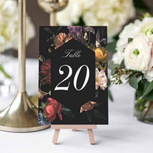 Dark Moody Romantic Dutch Floral Table Number