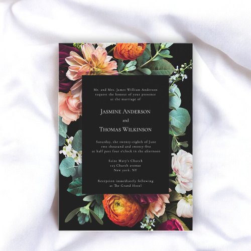 Dark moody romantic dutch floral traditional invitation