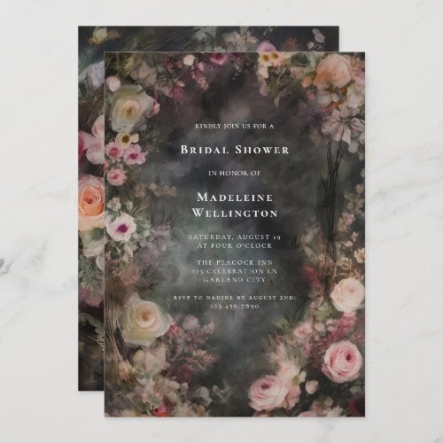 Dark Moody Romantic Floral Bridal Shower Invitation