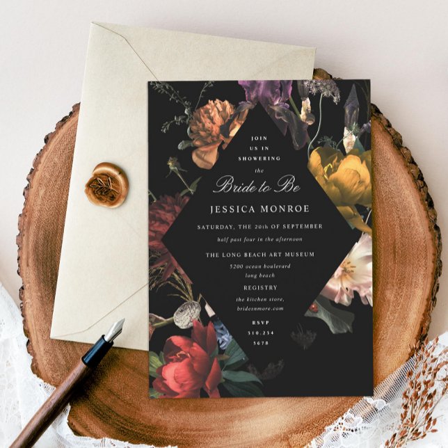 Dark Moody Romantic Floral Bridal Shower Invitation (Creator Uploaded)