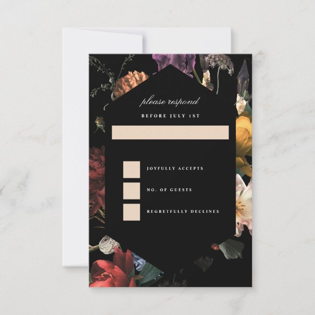 Dark Moody Romantic Floral Dutch Painterly RSVP Card (Front)