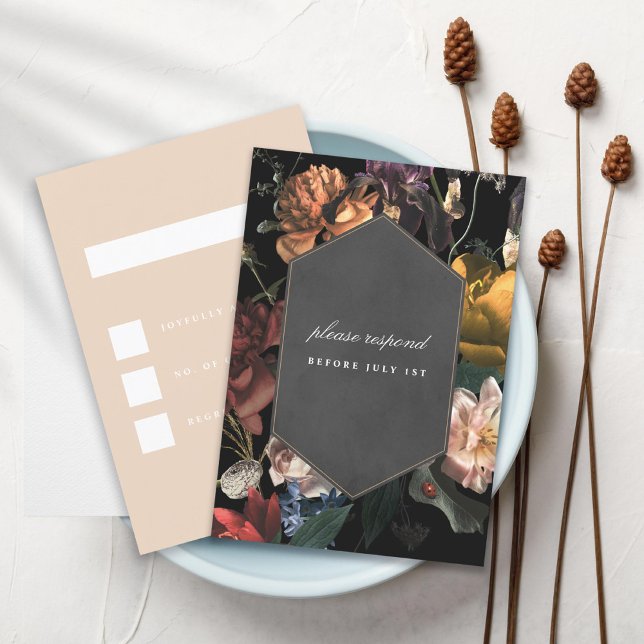 Dark Moody Romantic Floral Dutch Painterly RSVP Invitation (Creator Uploaded)