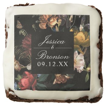 Dark Moody Romantic Floral Dutch Painterly Wedding Brownie by beckynimoy at Zazzle