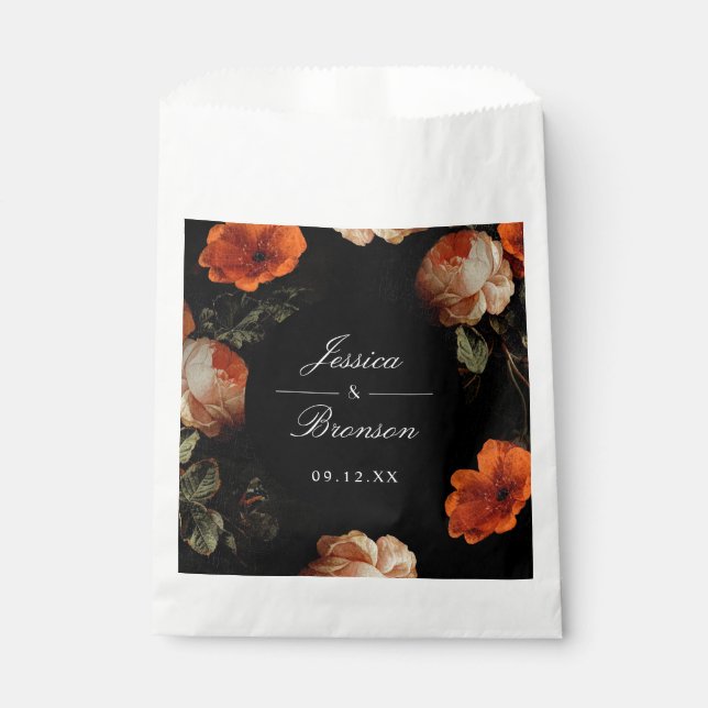 Dark Moody Romantic Floral Dutch Painterly Wedding Favor Bag (Front)