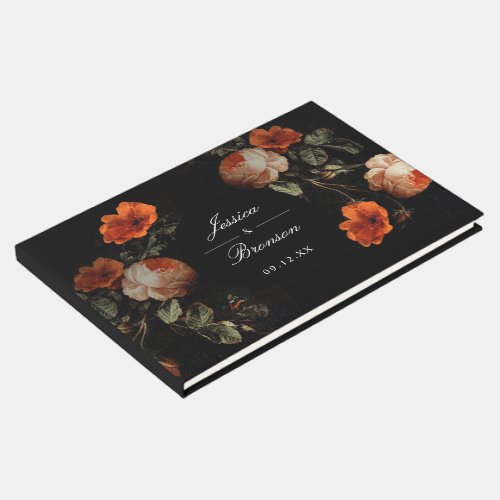 Dark Moody Romantic Floral Dutch Painterly Wedding Guest Book