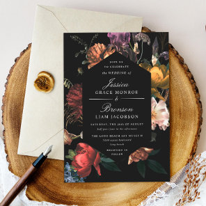 Dark Moody Romantic Floral Dutch Painterly Wedding Invitation