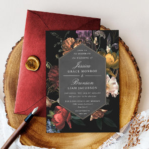 Dark Moody Romantic Floral Dutch Painterly Wedding Invitation