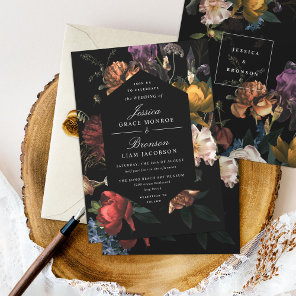 Dark Moody Romantic Floral Dutch Painterly Wedding Invitation