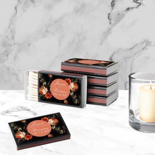 Dark Moody Romantic Floral Dutch Painterly Wedding Matchboxes