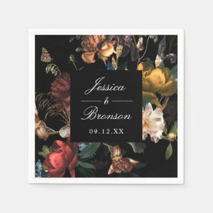 Dark Moody Romantic Floral Dutch Painterly Wedding Napkins