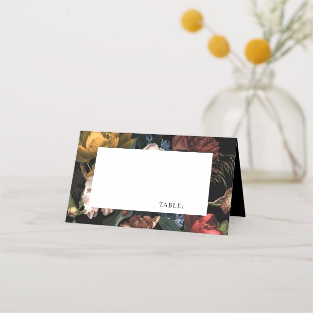 Dark Moody Romantic Floral Dutch Place Card (Front)