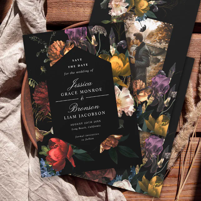 Dark Moody Romantic Floral Dutch Save the Date Invitation | Zazzle