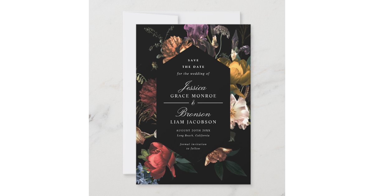Dark Moody Romantic Floral Dutch Save the Date Invitation | Zazzle