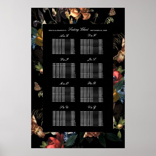 Dark Moody Romantic Floral Dutch Wedding Seating Poster