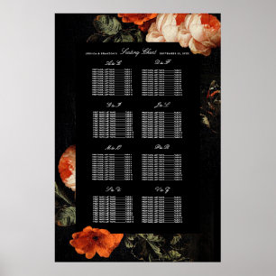 Dark Moody Romantic Floral Dutch Wedding Seating Poster