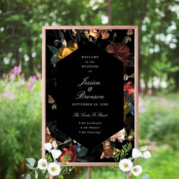 Dark Moody Romantic Floral Dutch Wedding Welcome Poster by beckynimoy at Zazzle