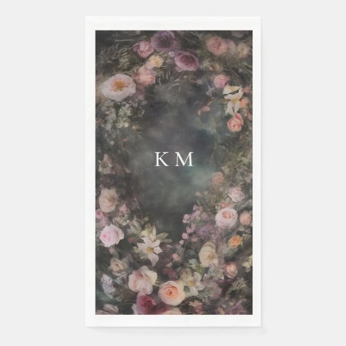 Dark Moody Romantic Floral Monogram Wedding Paper Guest Towels