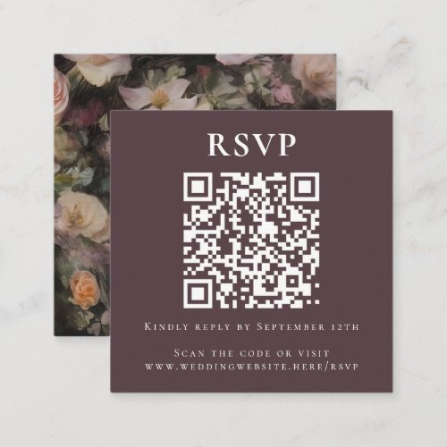 Dark Moody Romantic Floral QR Code Wedding Online Enclosure Card